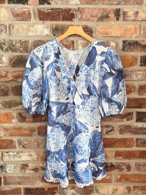 Luisa Positano 100% Linen Blue Floral Mini Dress